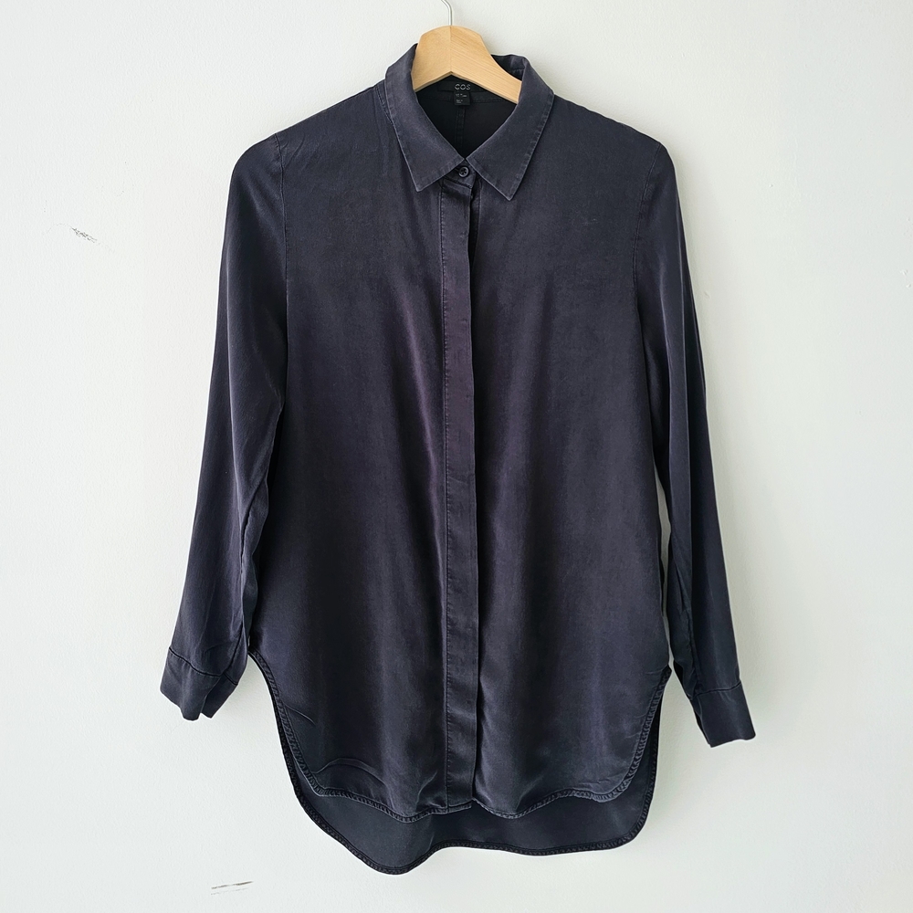 Dark Gray Cos Silk Button-Up Shirt